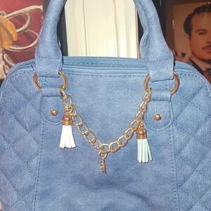 Claire's Denim Blue Satchel with Gold Chain